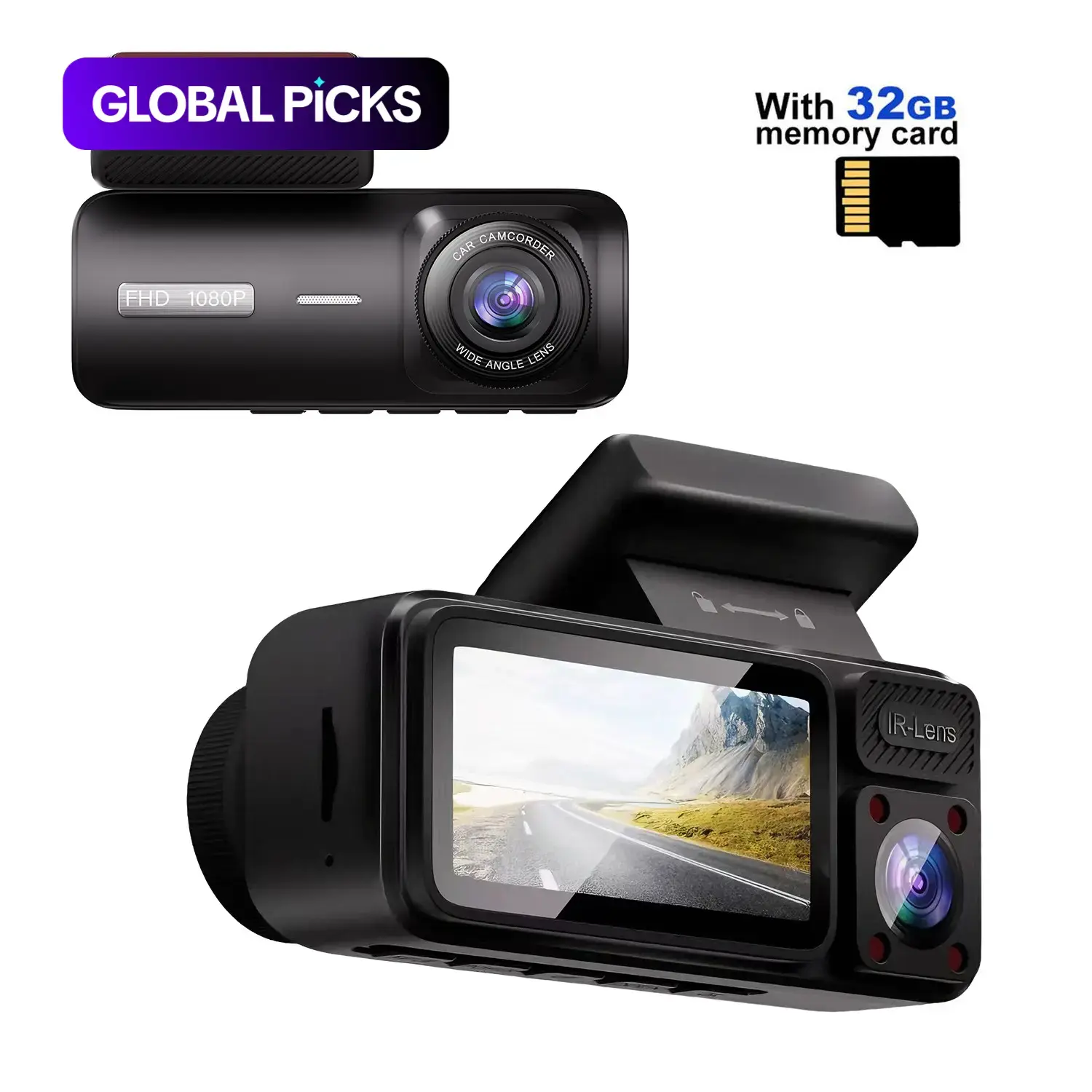 Car Dash Cam with 32GB Memory Card, Wired Front & Interior Dual-Lens HD Dash Camera for Car, With loop recording, G-sensor, Video Dashcam, Automotive Video Recorder, Dashcams for Cars #GLOBAL PICKS
