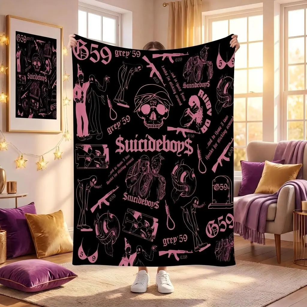 Suicideboys Blanket G59, and Soft Cozy Plush Throw, Ideal for Sofa Bed, Hip Hop Rap Music, Cool Room Decor, Gamer Cave, Flannel Blankets