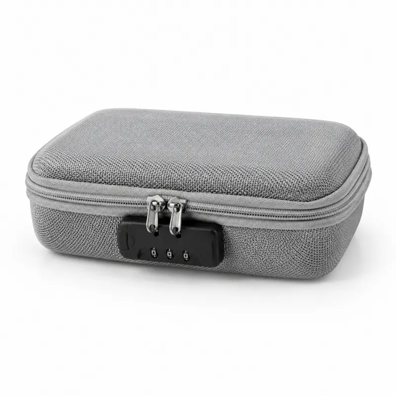 Lockable EVA Hard Shell Tech Organizer, Water Resistant Shockproof Password Protected Electronic Accessories Carry Case For Cable, Charger, Power Bank, Earbuds, Travel Commute Office Dorm Use Discreet Carrying Ca,Built-In Vanity Mirror cosmetic ,Stainless