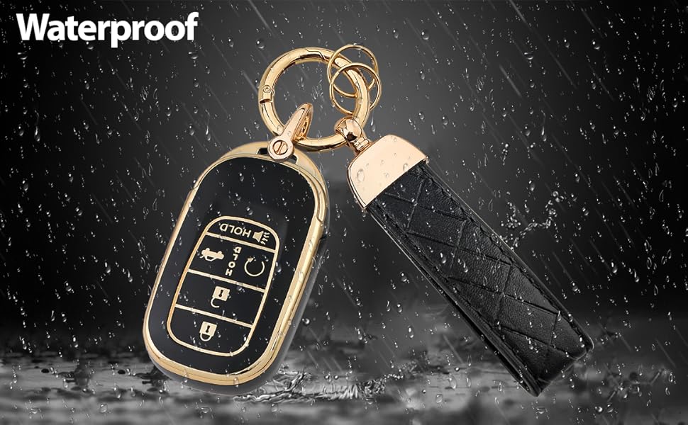 TPU Key Fob Cover with Leather Keychain, Compatible with Honda Accord Civic HR-V CR-V Pilot Sport SI EX EX-L Touring 2022 2023 2024 2025 2026, 4/5 Button, Black