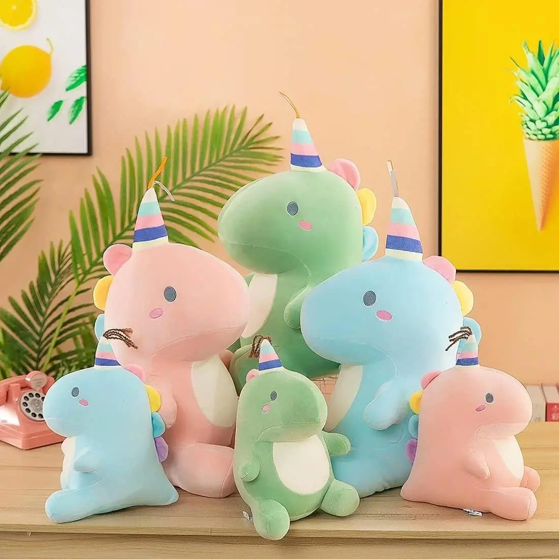 SNOWOLF 40cm/30cm Dinosaur Plush Toy Fat Dino Stuffed Animal Dolls, Blue Dinosaur Plush Toy Pillow, Gift for Kids and Girls