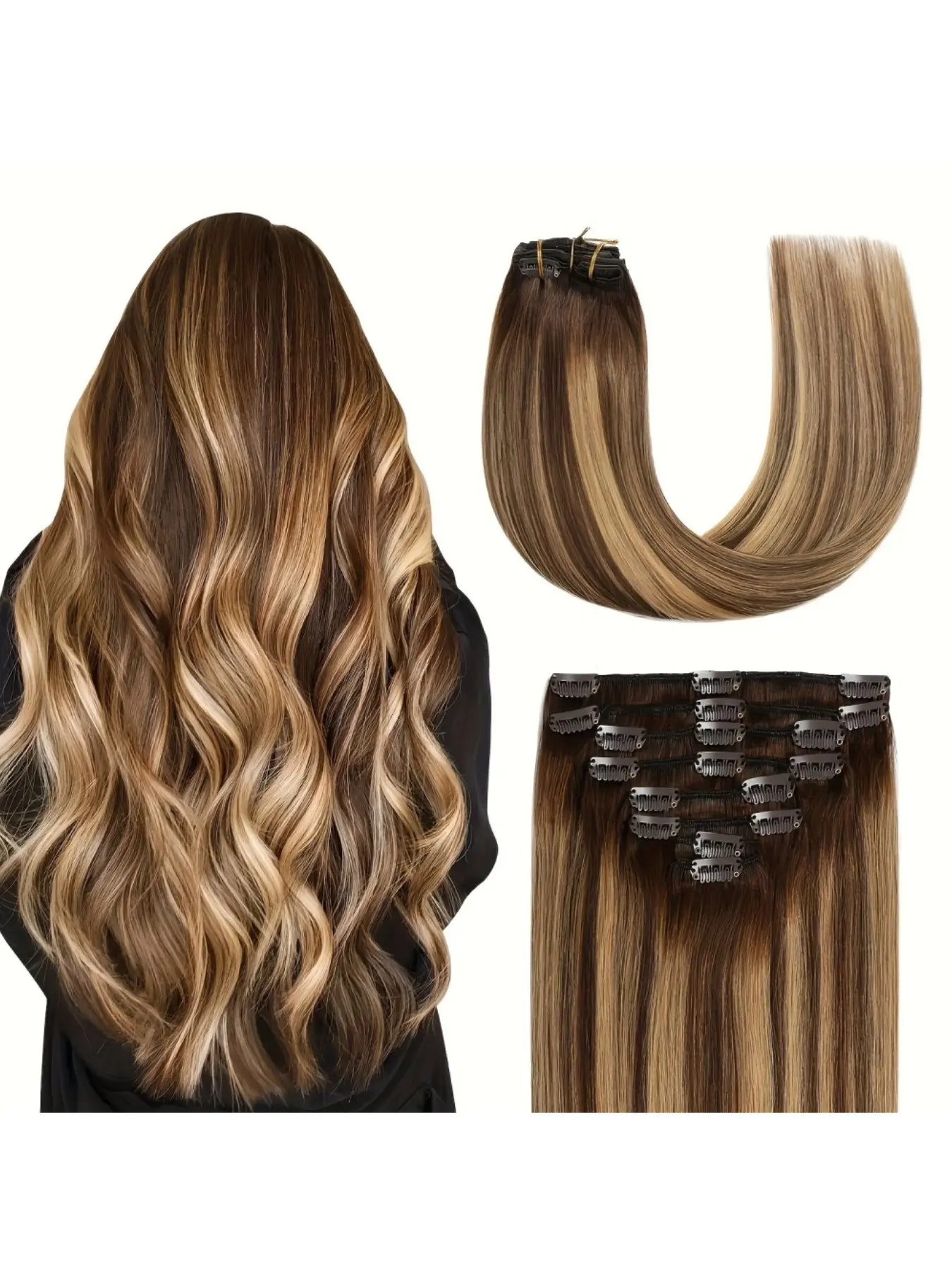 Clip in Human Hair Extensions Straight for Women 14–28 Inch 100g 8Pcs 18 Clips Multi Color 1B/4/4-27/613 Seamless Soft Natural Look Lightweight Beginner Friendly Easy Install Natural Black, Dark Brown,Highlight Ombre Honey Blonde Human Hair Hairpieces
