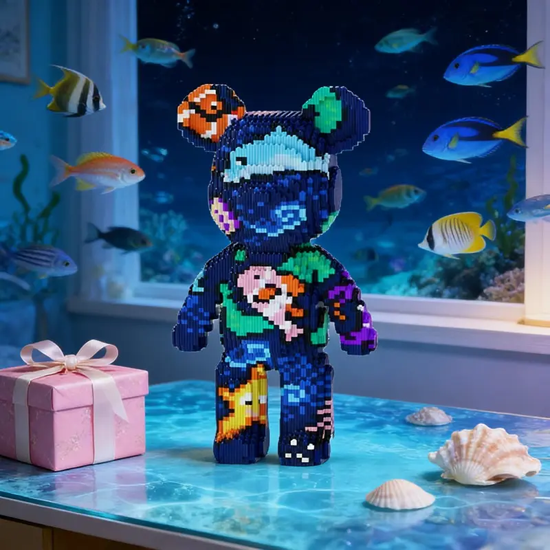Neon Bear 3D Puzzle Building Block Ornament for Home and Office Decor, Ideal Gift for Housewarming and Holidays, Perfect for Party and Room Decoration