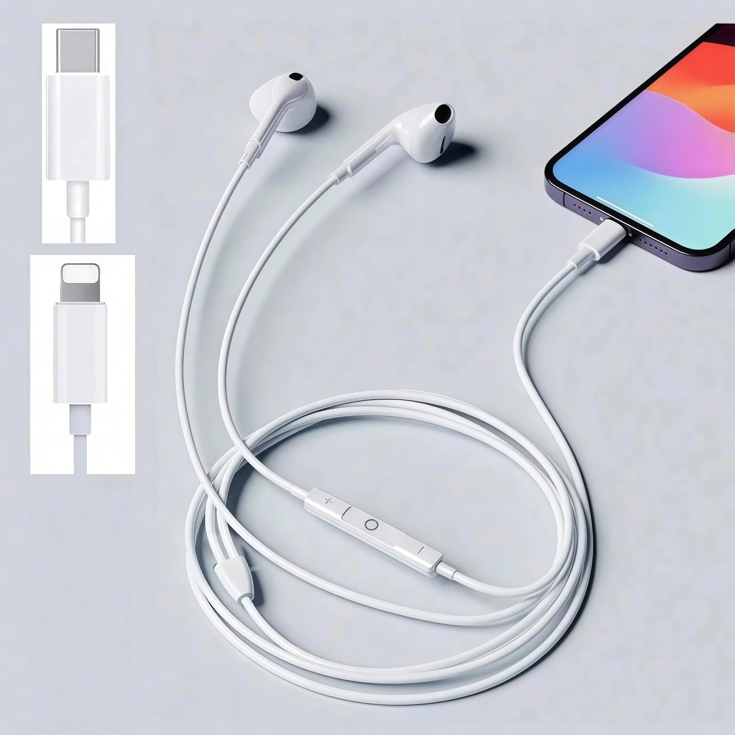 This wired in-ear earphone provides two connector options: Type-C and Lightning. It comes with inline microphone and multi-function control buttons to handle calls easily, perfectly suitable for enjoying music, watching shows and daily use.