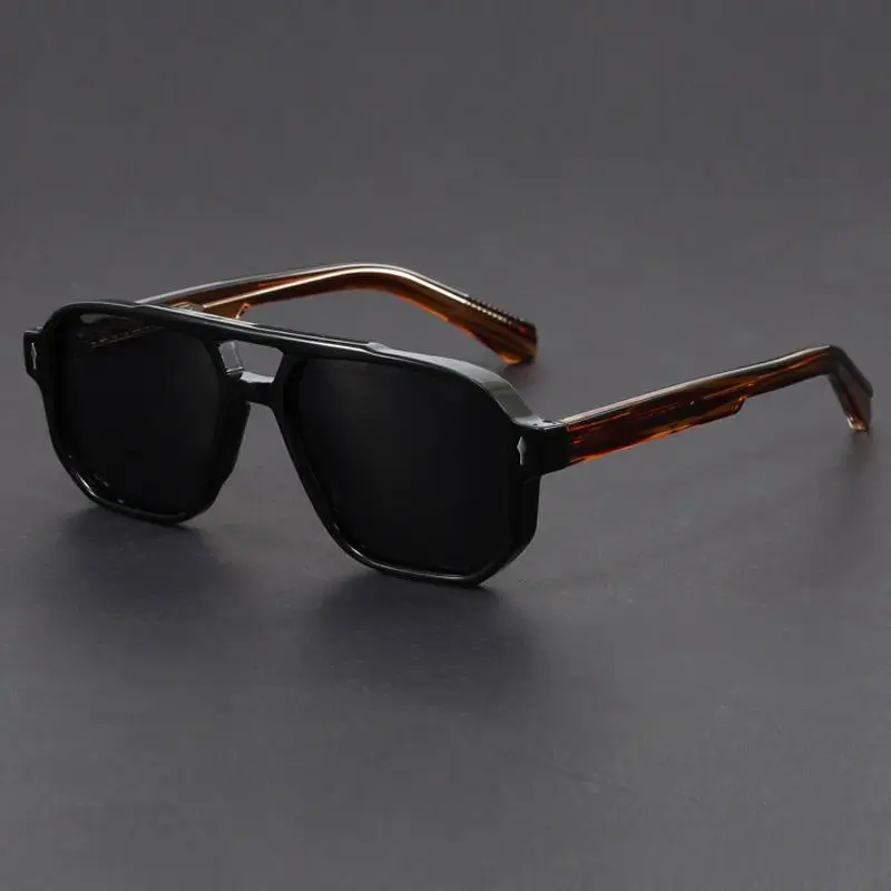 Vintage Square Sunglasses with Tortoiseshell Temples, Unisex Double-Bridge Aviator Style, Polarized UV400 Anti-Glare Trendy Shades for Driving, Tortoiseshell Glasses, 1960S Vintage Men's Sunglasses, Nylon, Vintage Aviator Eyewear, Polarized Sunglasses