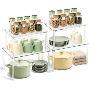 Transparent kitchen cabinet storage rack, stackable spice rack, acrylic shelf for pantry organization and storage, layered cabinet spice rack, desktop countertop storage rack