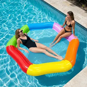 New Large Hexagonal Mesh Multi Purpose Inflatable Pool Float, 70” X 62” Dual Adult Sunbathing Raft with Pillow, 4-In-1 Pool Party Gift, Pool Floaties