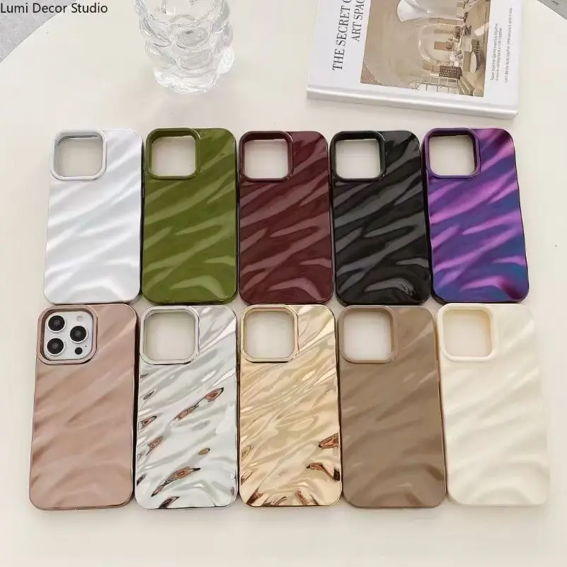 Electroplated Wave Smartphone Protector - Glossy Gradient, 3D Wrinkle Handheld Cellphone Case for 14-17 Pro Series Devices, Sports & Outdoor Everyday Carry