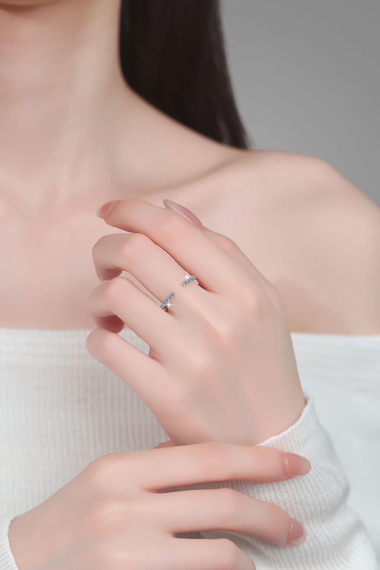 6A Cubic Zirconia S925 Sterling Silver Adjustable Open Stackable Ring-291(50%)