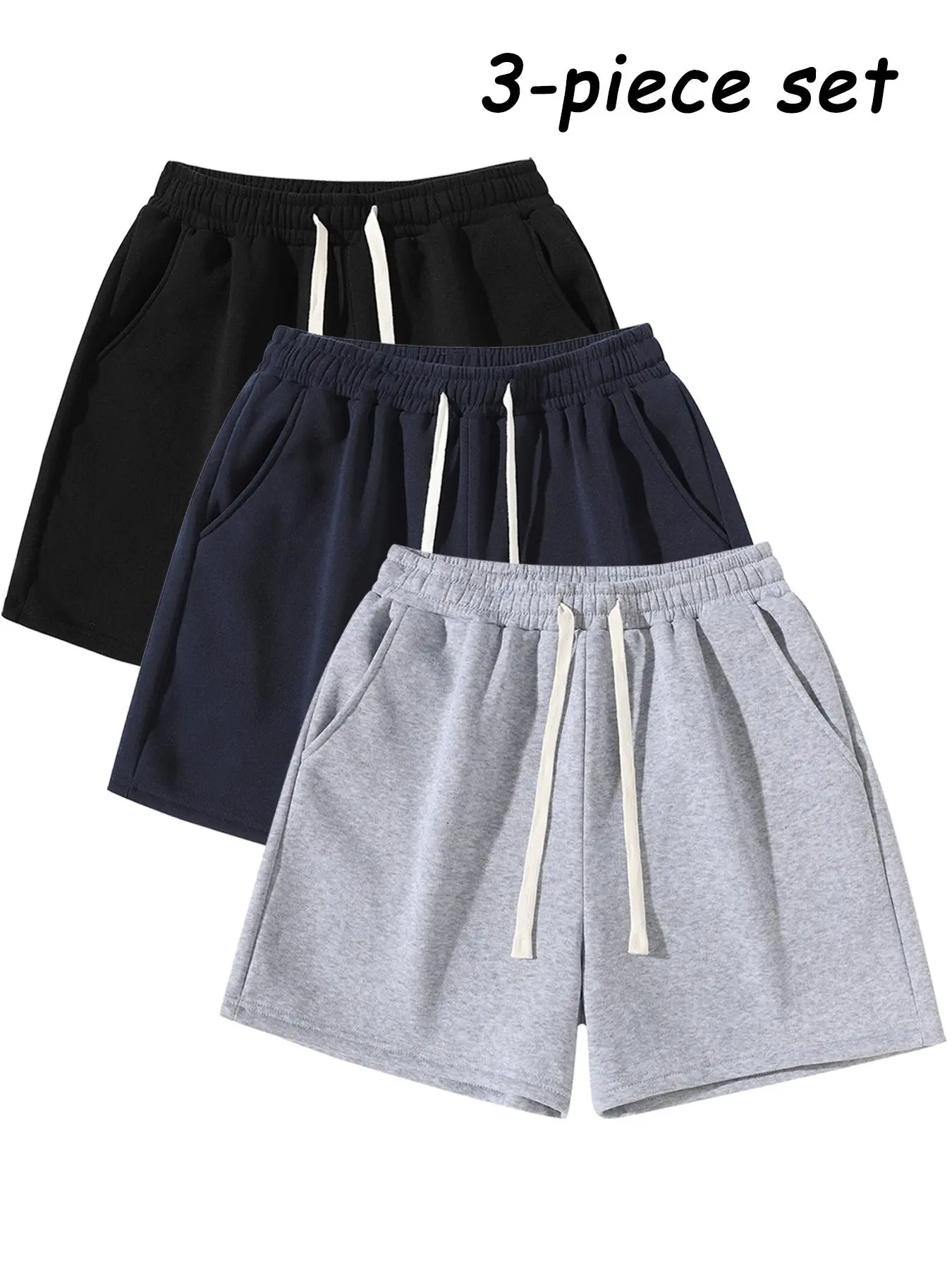 Men's Plain Drawstring Waist Shorts, Fleece Lining, Casual Sporty Shorts, Comfortable Fabric, Ideal for Exercise and Daily Wear