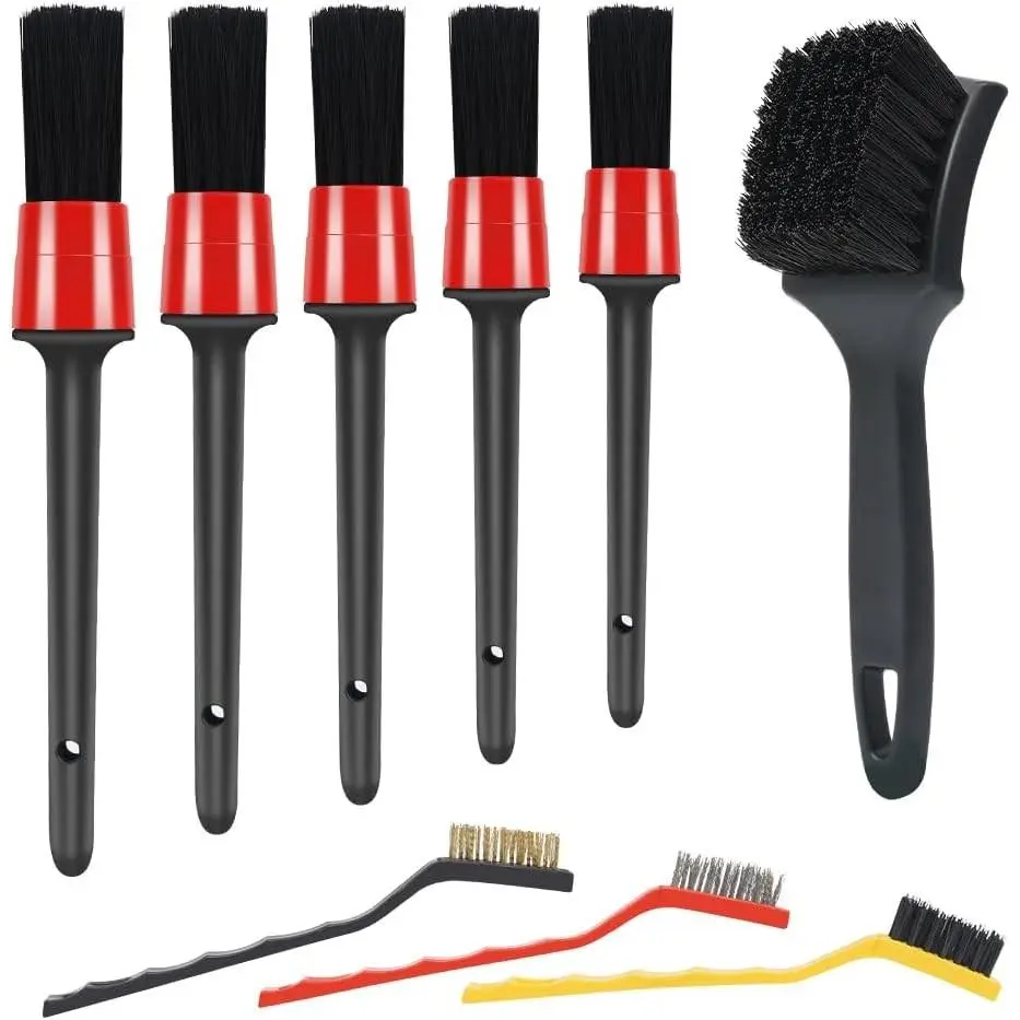 9pcs Detailing Brush Set,Interior Cleaning Brush,Steel Wire & Tire Brush Automotive Cleaning Brush Kit,for Cleaning Engine, Body Exterior Surface, Carpet, Truck, SUV, RV, Motorcycle