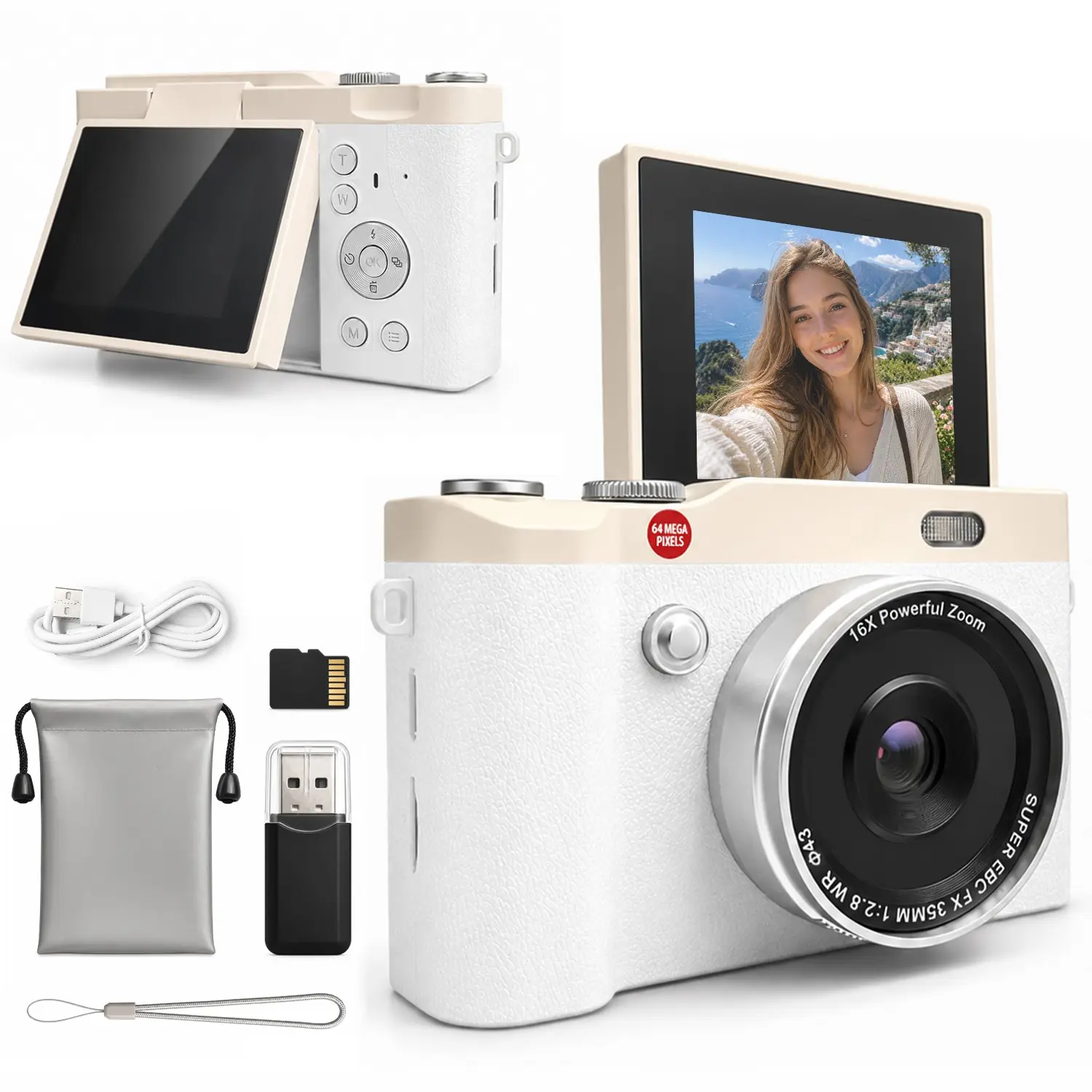 Portable Handheld Digital Camera for Students, Pocket Camera with 180° Flip Screen, Basic Level Dslr with Video & Photography Features, Compact Vlogging Content Creator Camera