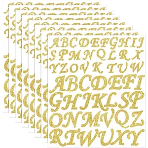 416 Pcs Letter Stickers 8 Sheets Alphabet Stickers Vinyl Self Adhesive Stick for Graduation Cap Scrapbook DIY Crafts Gift Art Business Notebook Classroom Decor(1 Inch, 2 Inch,Glitter Gold)