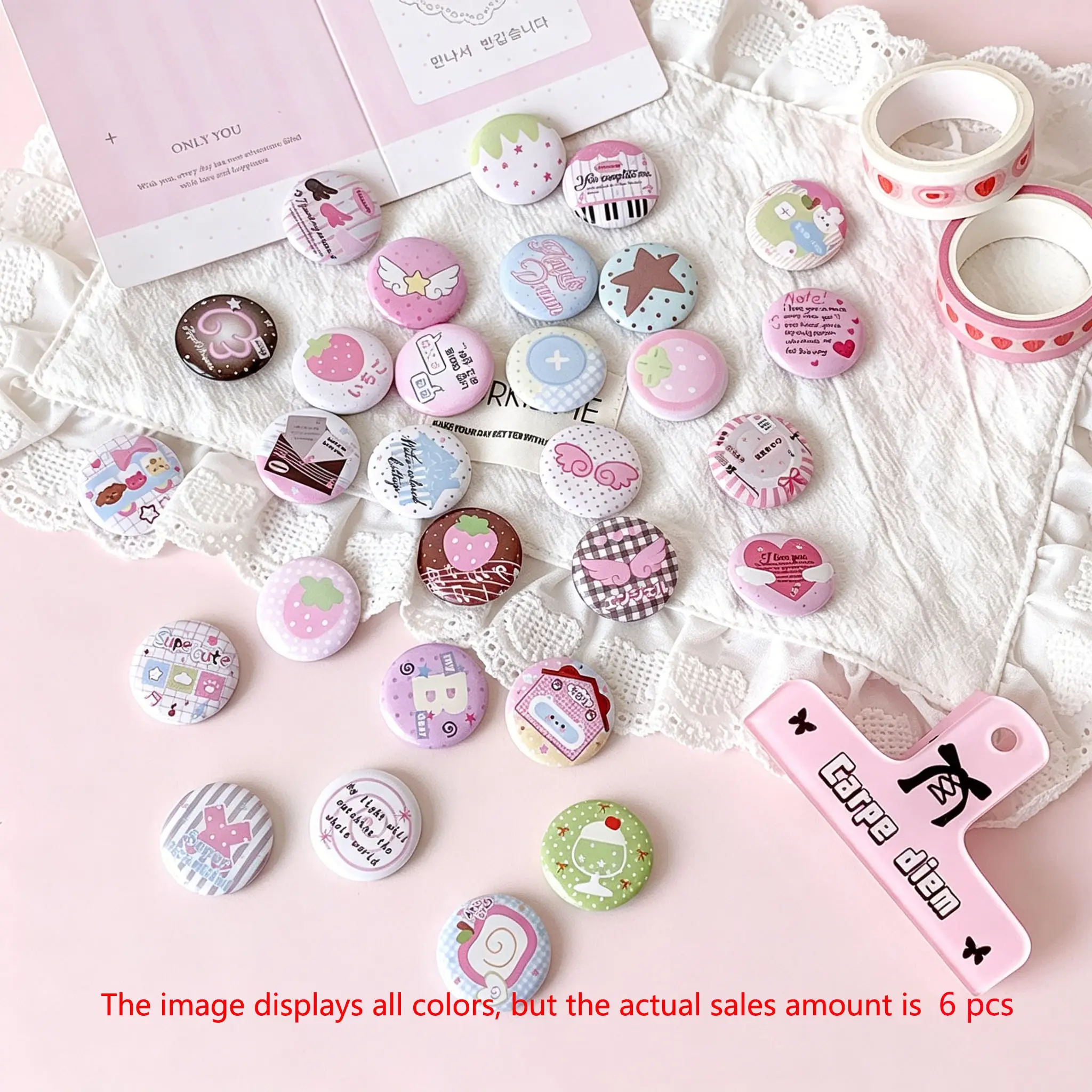 6 Pcs 25mm Brooches, Student DIY Planner Bag Pins, Cute Cartoon Badges, Unplated Precious Metal, Perfect for Accessories, Decor Pins, Brooch Set