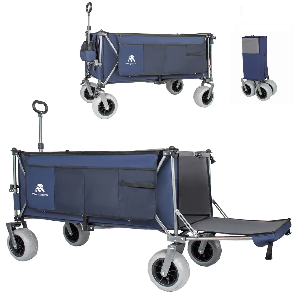 Aobtkel 67in Extra-Long Heavy-Duty Foldable Utility Cart - Beach Hauling Wagon with Open Tailgate, All-Terrain Wheels, 500 lbs Capacity, Patented Ultra-Stable Steel Frame, No Assembly Needed, Dark Blue+Gray for Outdoor Sports
