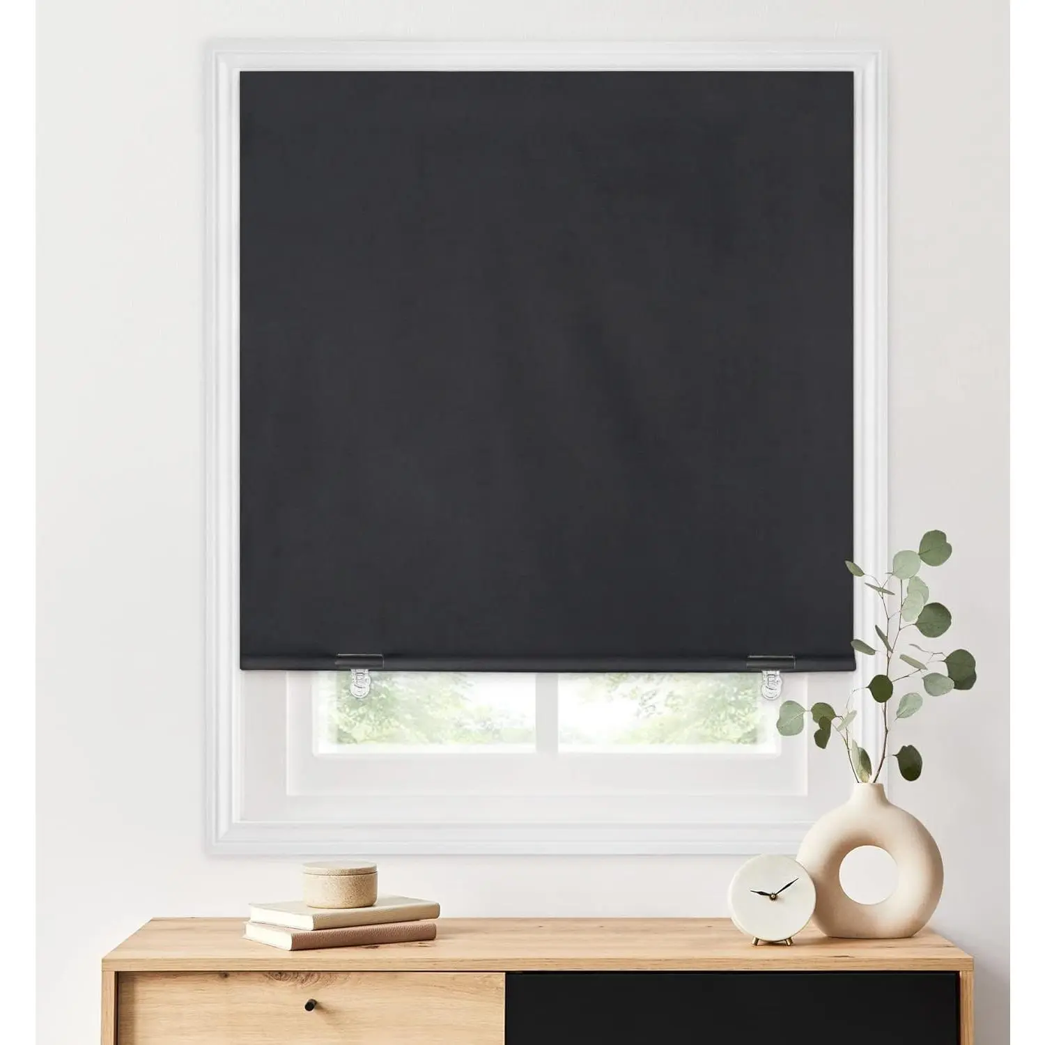 LazBlinds 100% Blackout Cordless Roller Shades 36" x 72" Black, No Drill No Tools, Thermal Insulated UV Protection Privacy Window Shades for Windows