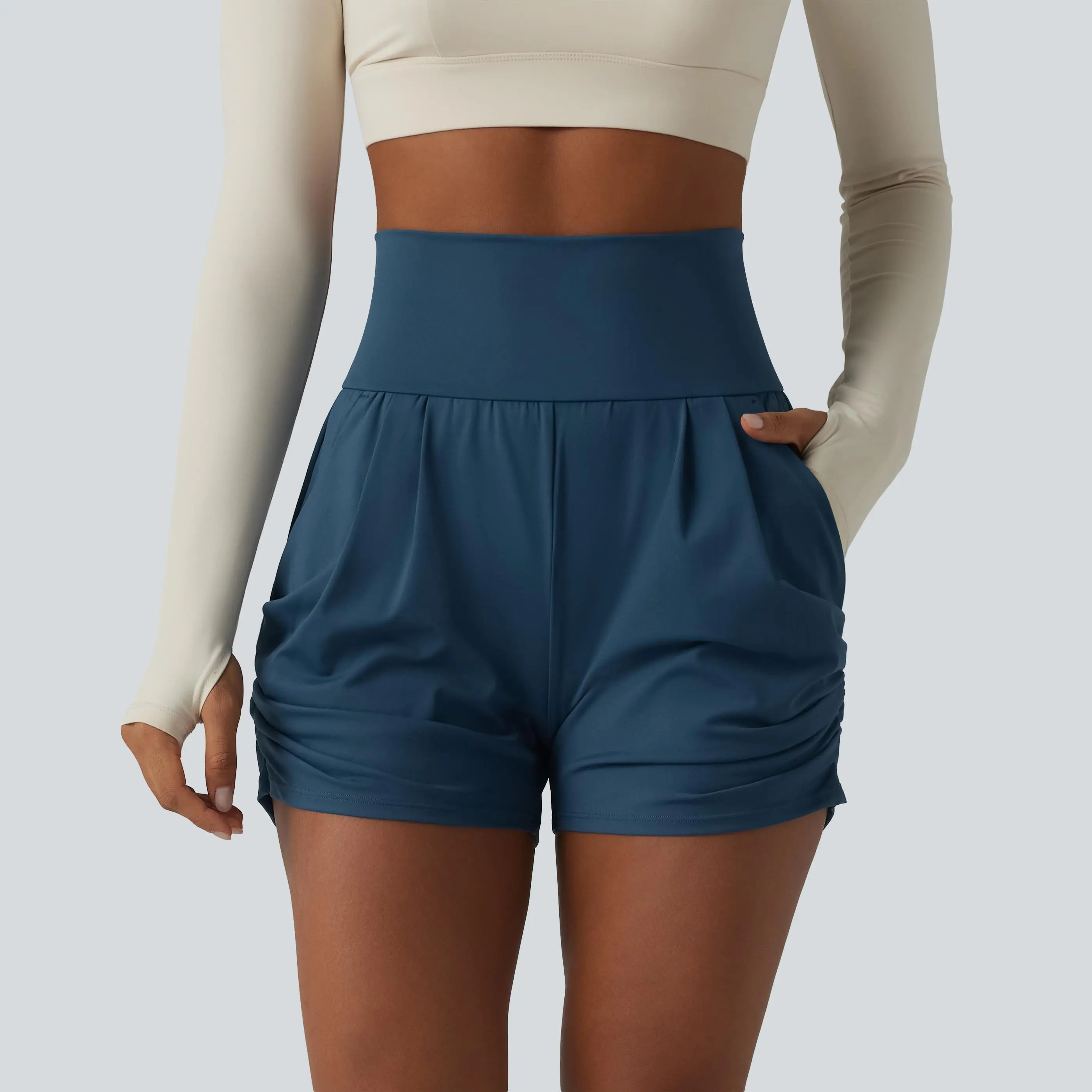 【Creator's Pick】Halara SoftlyZero Airy High Waisted Ruched InstantCool Yoga Shorts 3'' with Pockets