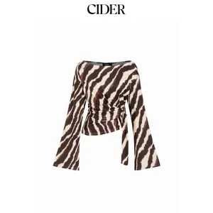 Cider Boat Neck Zebra Striped Belted Bell Sleeve Top SummerFinds