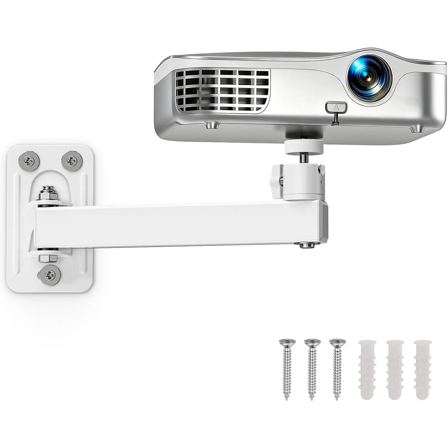 Projector Stand, Wall and Mini Ceiling Mount with 1/4-Inch Thread, 360- Rotation, Adjustable Tilt & Swivel, Foldable, Easy Setup Compatible with  Projectors for , Office, White
