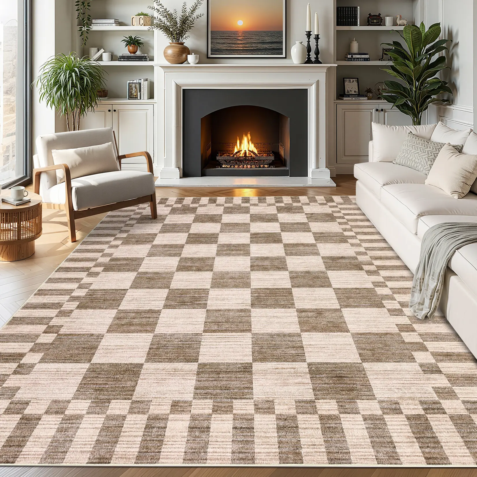 Checkered Rug for Living Room, Washable Bedroom Rugs with Non Slip Back Indoor Modern Classic Area Rug for Kids Boys Bedroom Large Home Decor Carpet for Dining Room Office