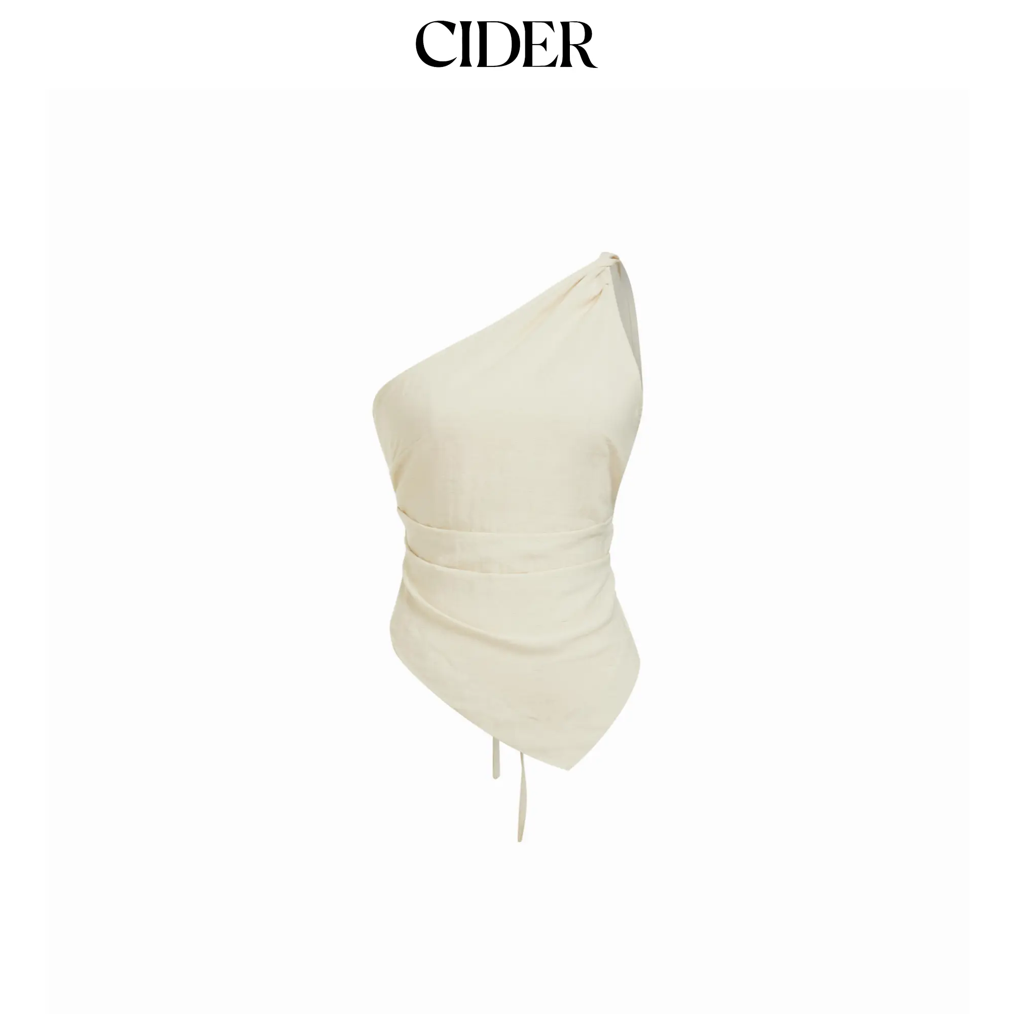 Cider Linen-blend Asymmetrical Neck Ruched One-Shoulder Top
