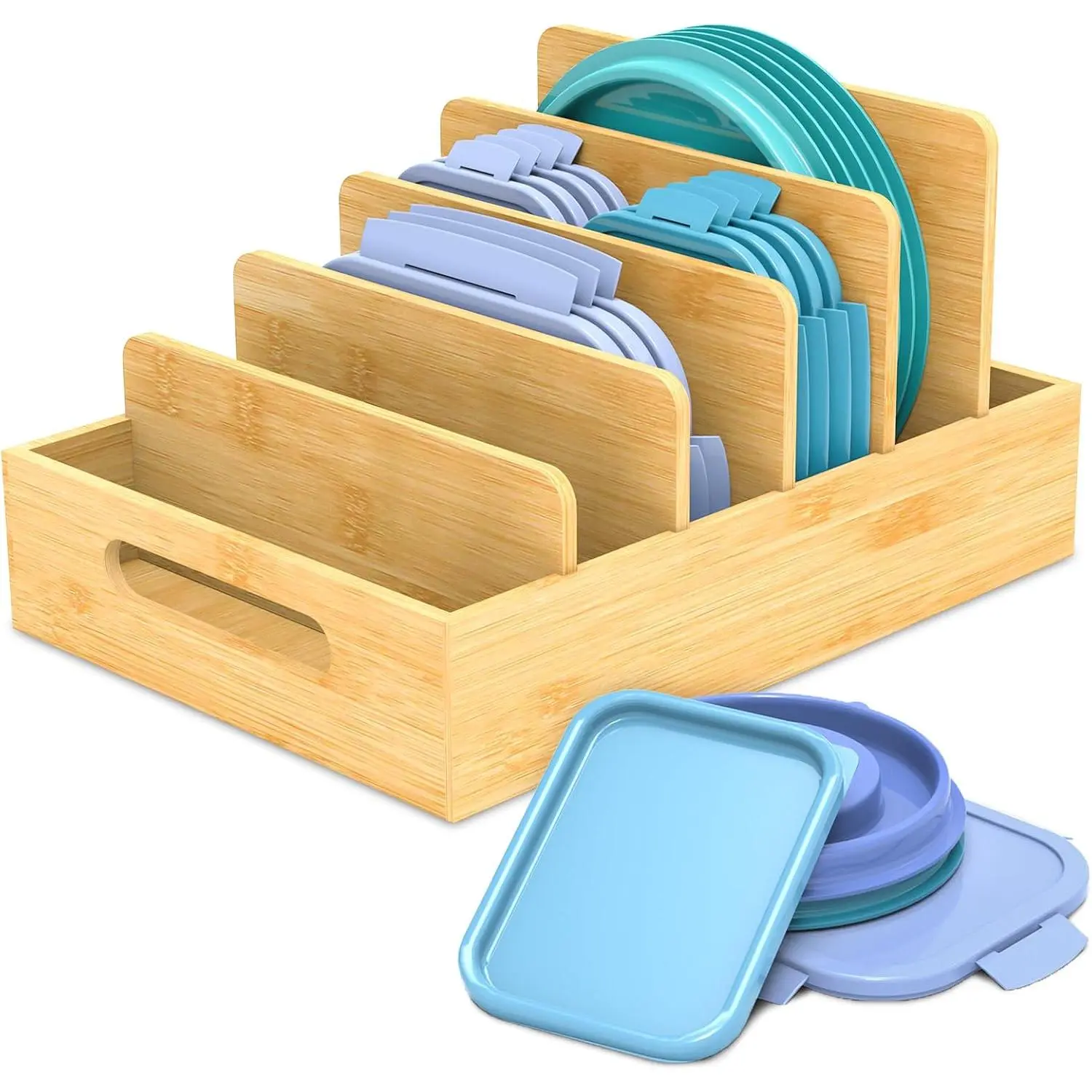 Lid Organizer for Plastic , with 5 Adjustable Dividers | , , For Cabinet and Drawer, Kitchen Storage and Organization