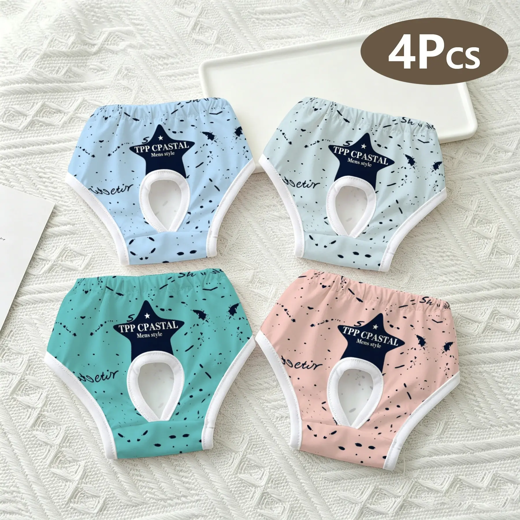 4-Pack Cute Pet Blue Star Period Underwear, Anti-Pecking Panties for Medium Dogs & Cats, Ideal for Holidays, Home, Travel