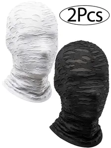 2 Pieces Full Face Mask 2nd Skin Masks Halloween Cosplay Spandex Black Hood for Unisex Cloth