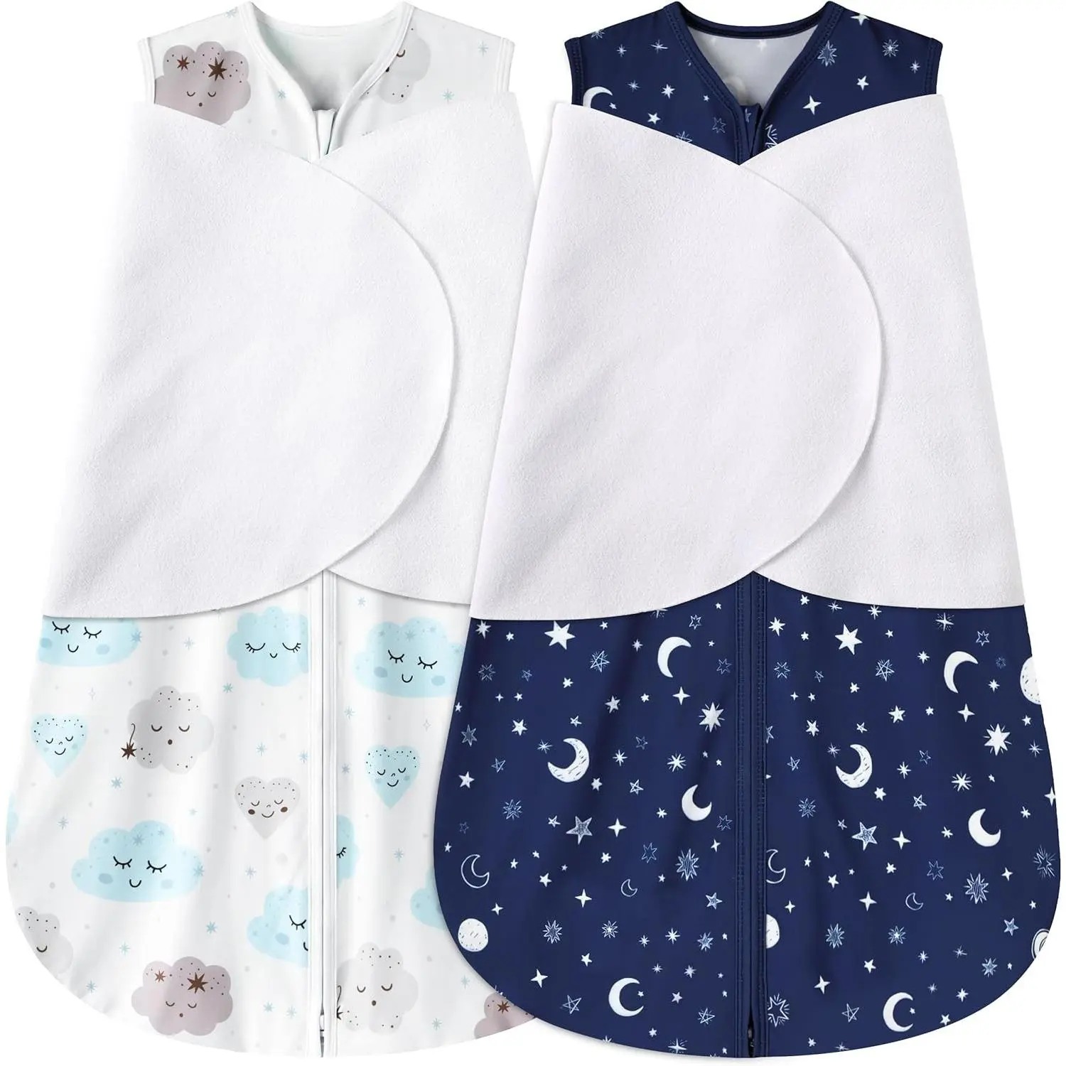 Newborn Sleep Sack Baby Swaddle,3-6 Months,3-Way Adjustable Wearable Blanket,100% Rayon Cotton Swaddling Sleeping Bag,TOG 0.5 Clouds&Starry Sky