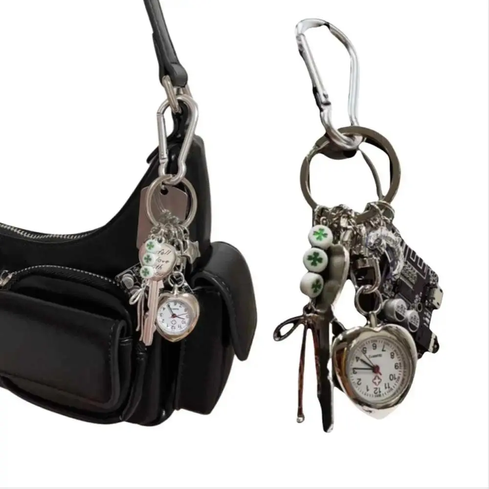 Unisex Retro Theme Alloy Metal Mechanical Elements Pocket Watch Pendant, Guitar Pick Couple Style Handmade Keychain, Bag Accessories Hanging Charm, Unisex Wear, Everyday Use, Keychains, Bag Charm, Backpack Charm, Artistry
