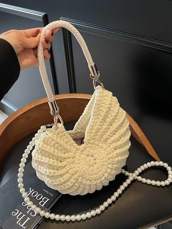 Handwoven Straw Bag For Women, Seashell & Conch Embellished Crossbody Bag, Adjustable Strap, Bohemian Style Handbag, Perfect For Beach Vacations, Summer Travel, Casual Daily Outings, Lightweight Woven Purse With Durable Handcrafted Design