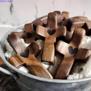 Mini Pocket Wooden Fidget Cross for Anxiety Stress Relief, Comfortable Hand Clinging Prayer Cross, Meaningful Inspirational Religious Keepsake Perfect Easter Baptism Faith Gift for Christians