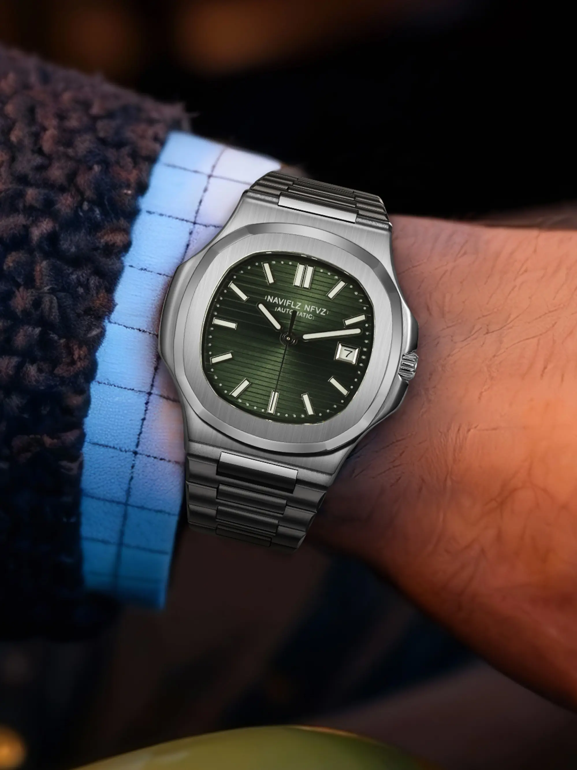 Luxury Men's Watch, Japanese 8215 Movement, Stainless Steel, Mechanical, Analog Watch, Sapphire Crystal, Blue Dial, Round Face, Fashion Style, Analog Wristwatch, Automatic Waterproof Watch