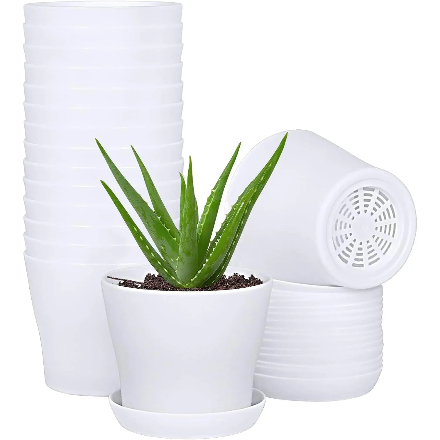 16-Pack 4" Plastic Flower  Pots Thickened Seedlings  Pots, Flower  Container Seed Starting Pots with Pallet (White)