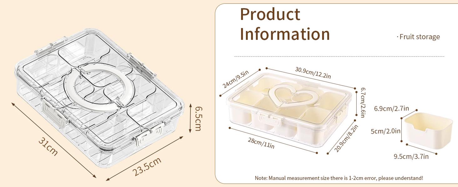 Snackle Box Container,8 Snack Bowls Portable Serving Tray Snack Box with Lid and Handle,Snack Containers Snackle Box Ideal for Veggies, Fruit, Candy, Party, Nuts, Essentials (1Pack-Snack Bowls-Cream)