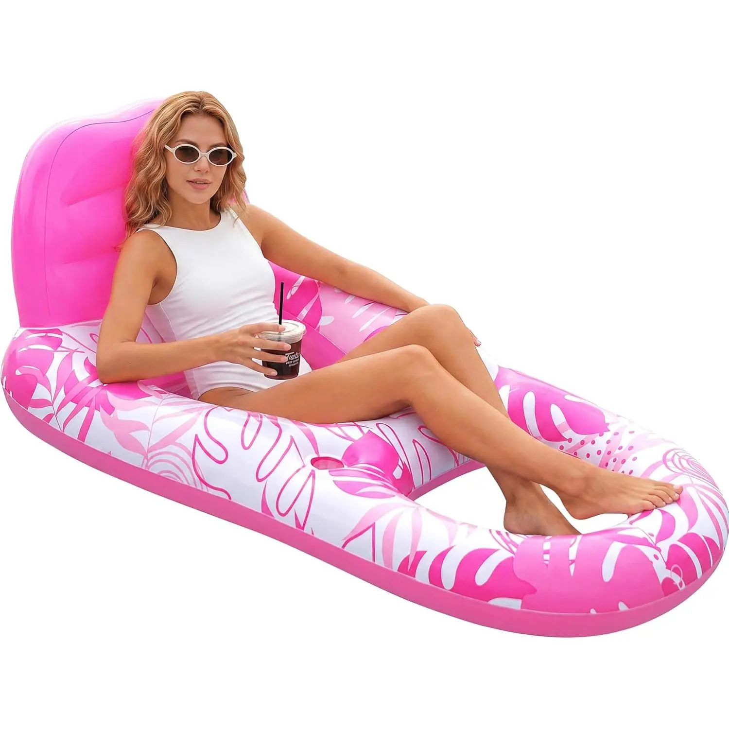 Inflatable Pool Floats Lounger Adult, Pool Float Lounge Raft Floaties Water Floating Recliner Chair with Cup Holders Foot Rest Swimming Floaty
