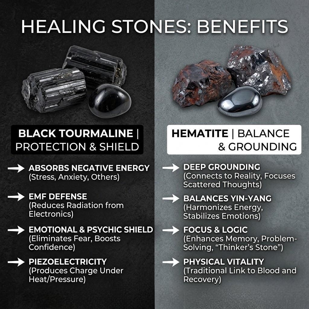 Protection Black Tourmaline & Hematite Bracelet – Grounding Energy Shield| 8mm Unisex Crystal Beads| Daily Wear Gift