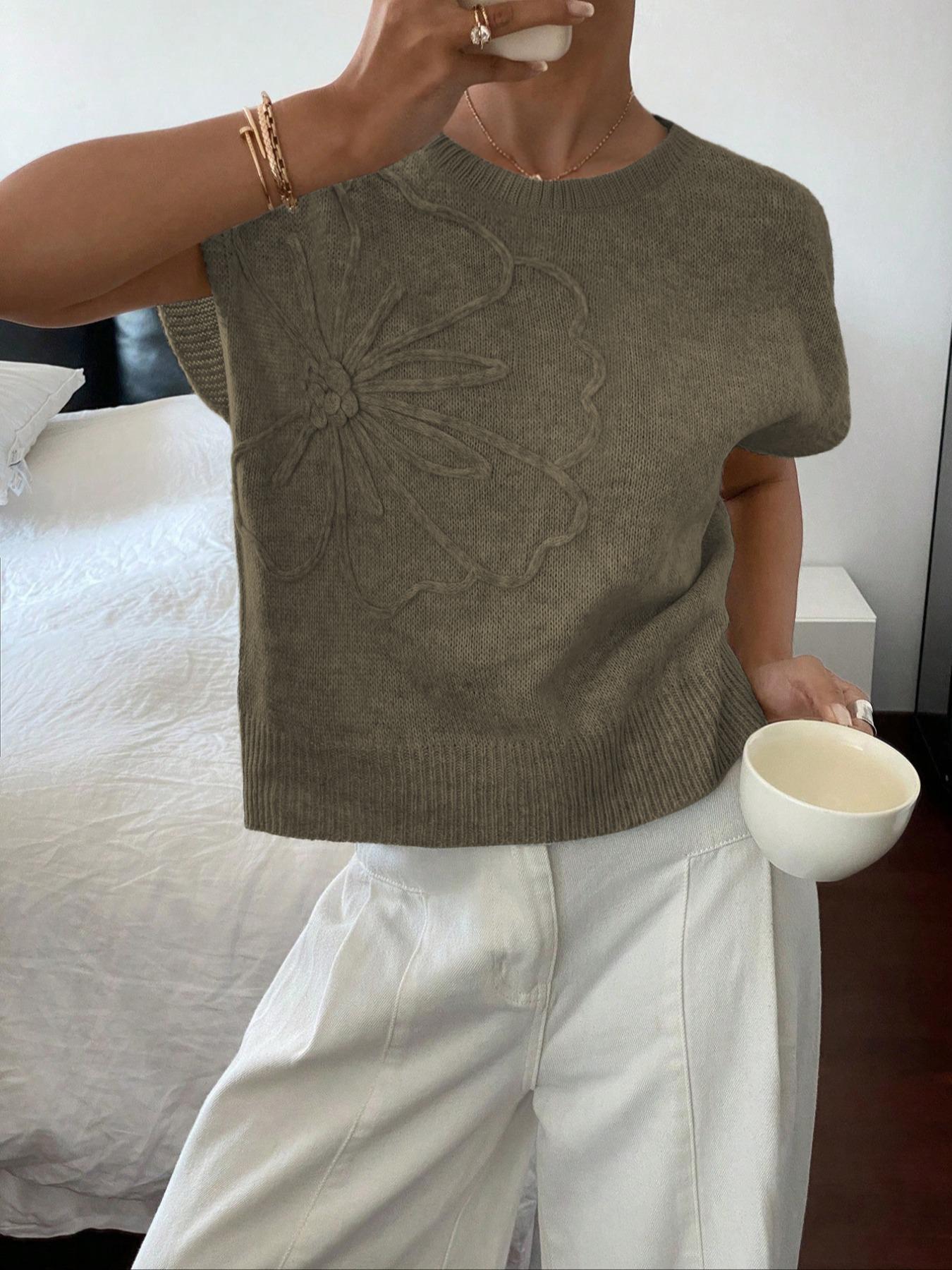 Elegant Round Neck Knit Vest for Women, Spring/Summer Loose Fit Sweater Vest, Stylish Casual Plain Pullover Top