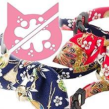 Hanami Bow Tie Cat Collar (Green) with bell safety breakaway soft lightweight for cats kitty kitten Japanese stylish pattern, No.1 Seller in Japan