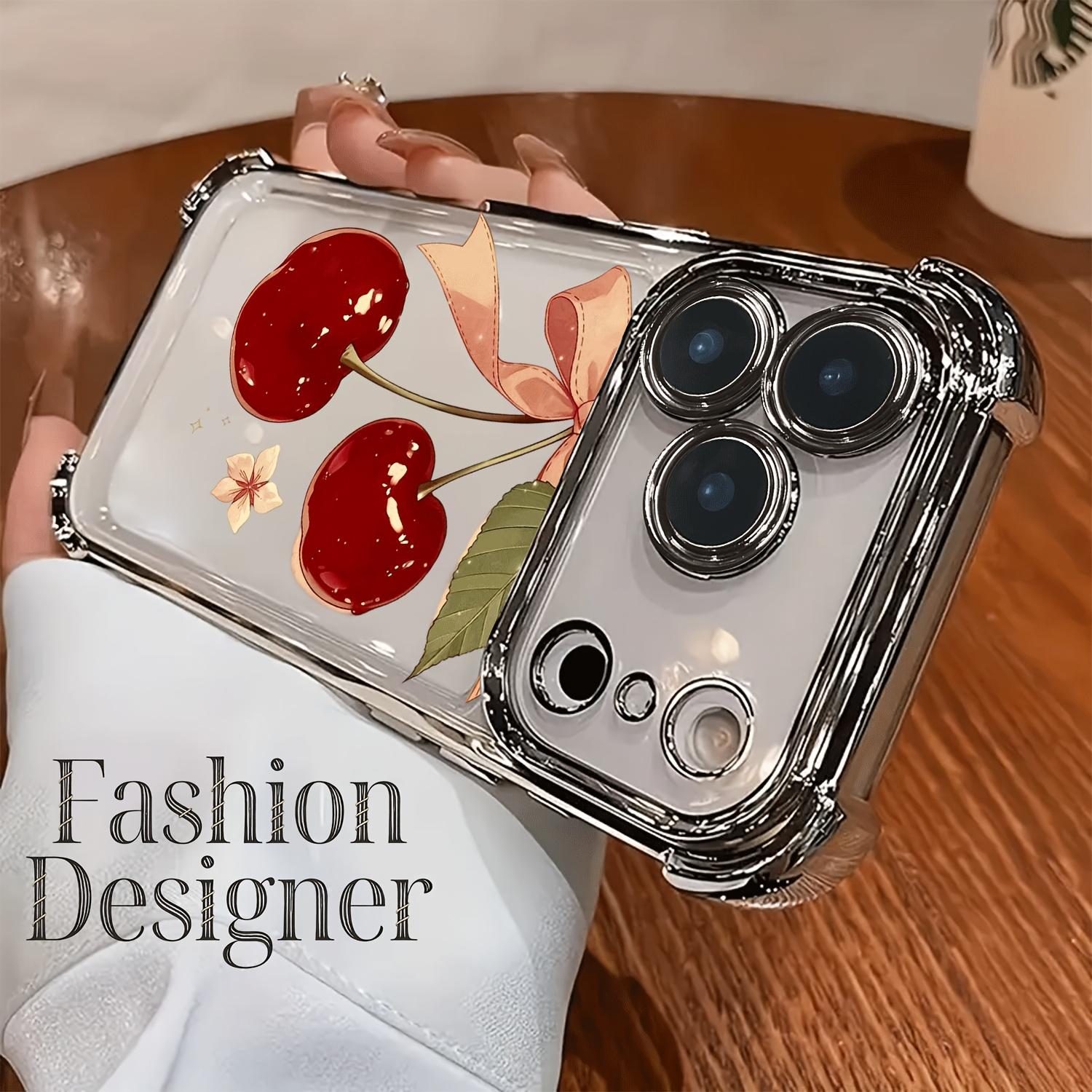 Cherry floral bow pattern Four-corner Thickened Mobile Phone Case for iPhone 17 Air 16 15 14 13 12 11 Pro Max Plus border Electroplating with counter-fall Safety Cushion 2D printing Protective Smartphone
