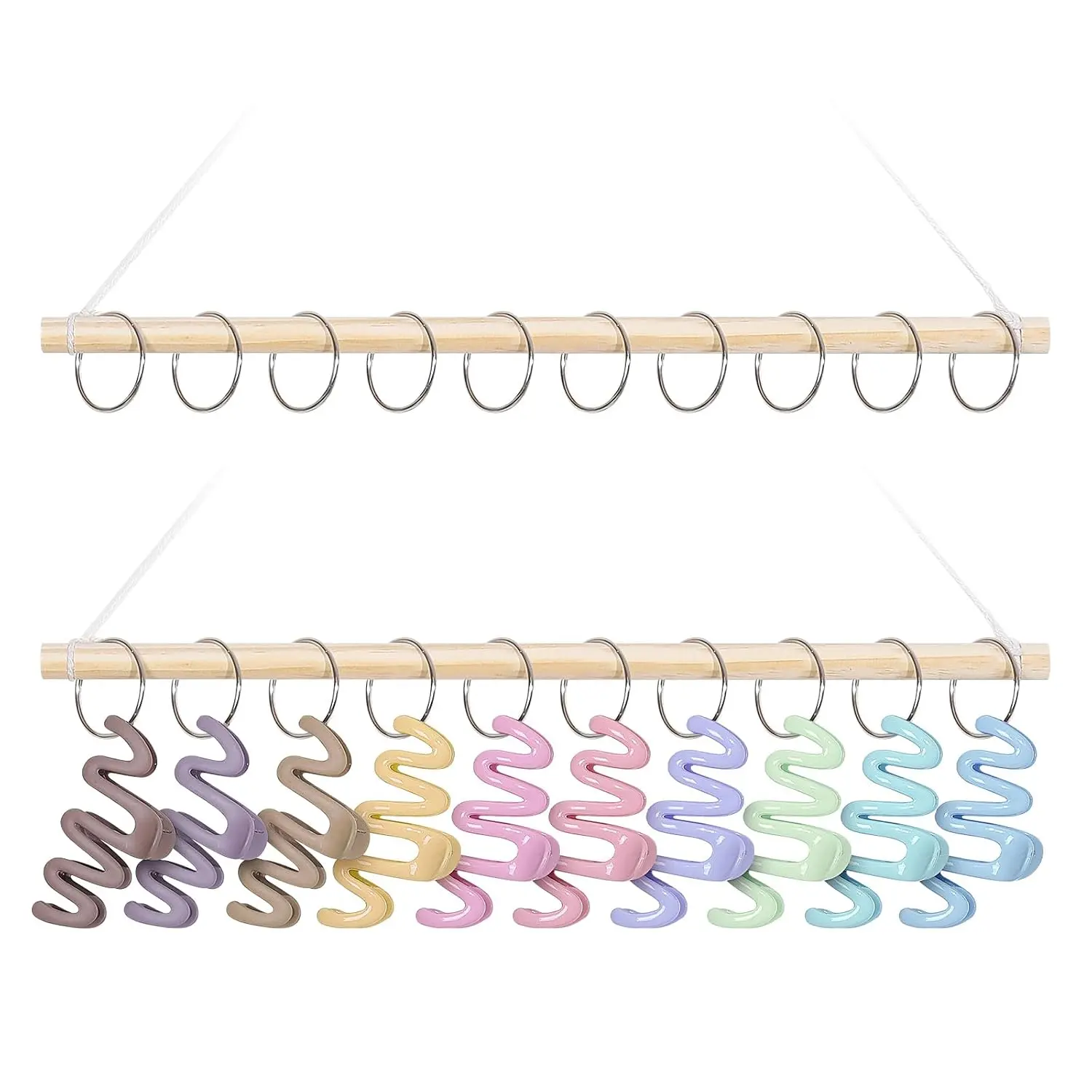 Macrame Hair Claw Clip Organizer with10 Metal Rings, Hair Clip Holder and Storage for Women Girls,Claw Clips Hanger  Decor for Wall,Door,Closet