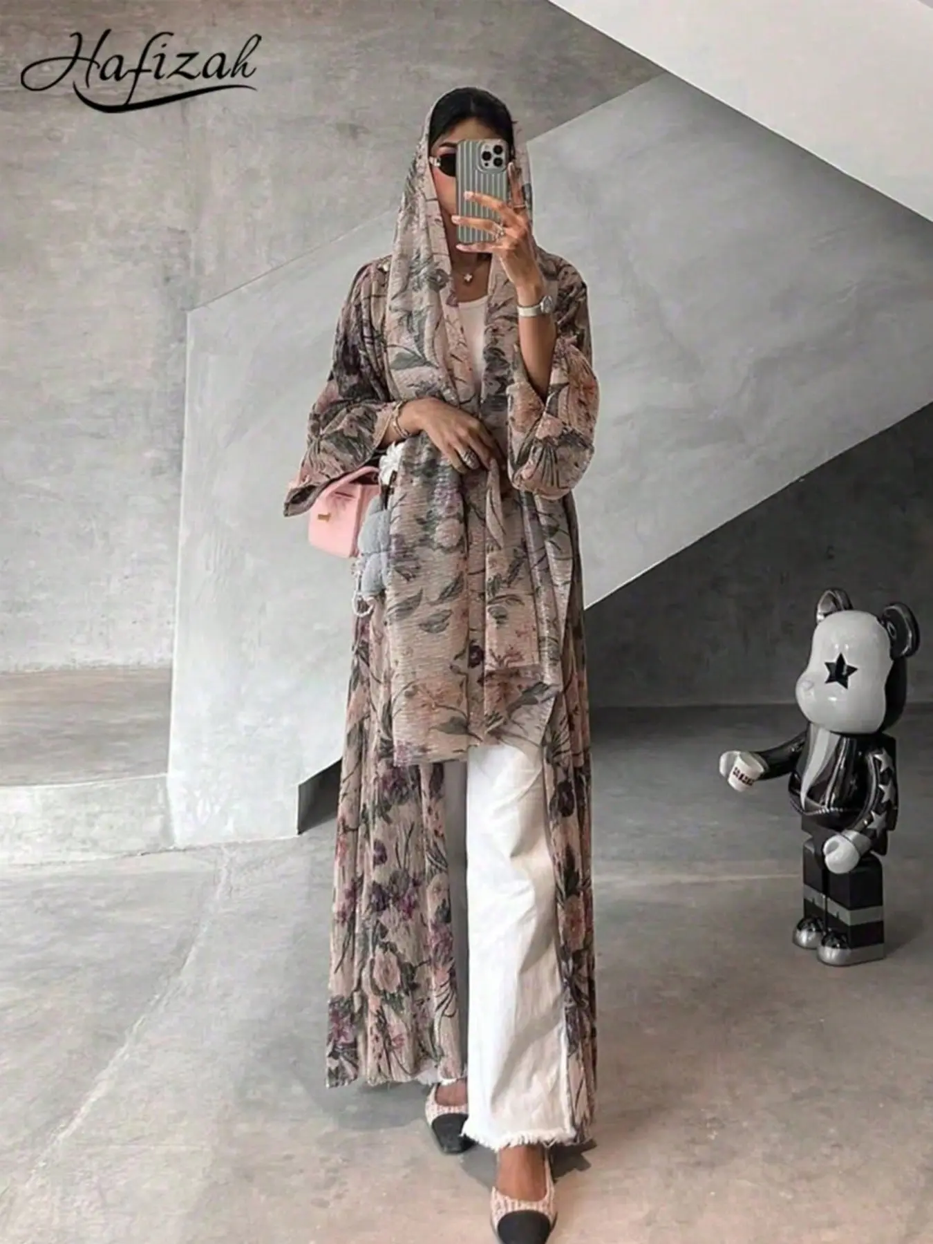 Vintage Floral Print Long Cardigan Set, Lightweight Soft Commuter Women's Outerwear, All-Season Loose-Fit Two-Piece Set
