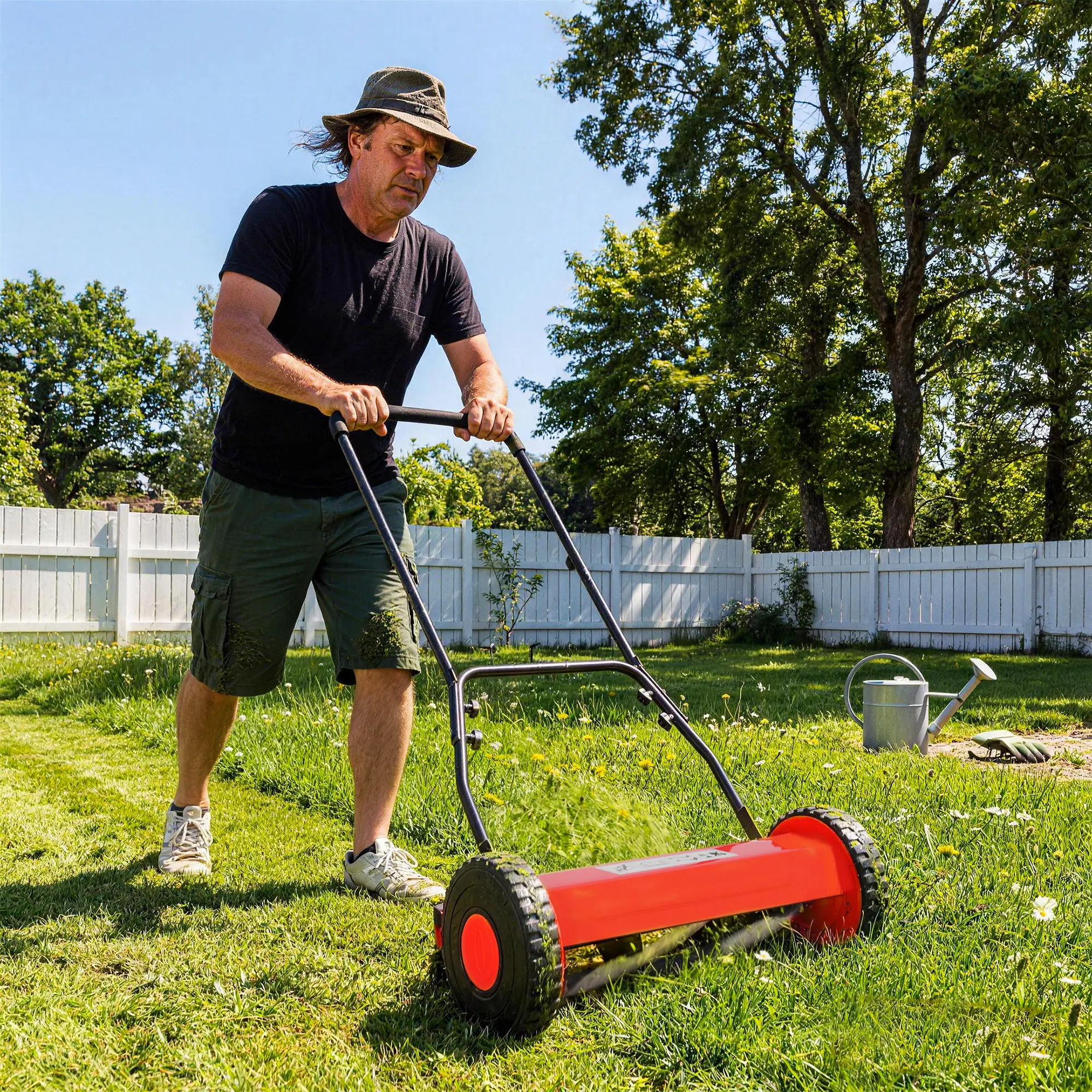 Manual Reel Lawn Mower (14/16-in), 5-Blade Garden Tool, Adjustable Height, Lightweight Quiet Push Mower, Compact Storage, Easy Assembly for Small/Medium Yds - China Red, Yellow