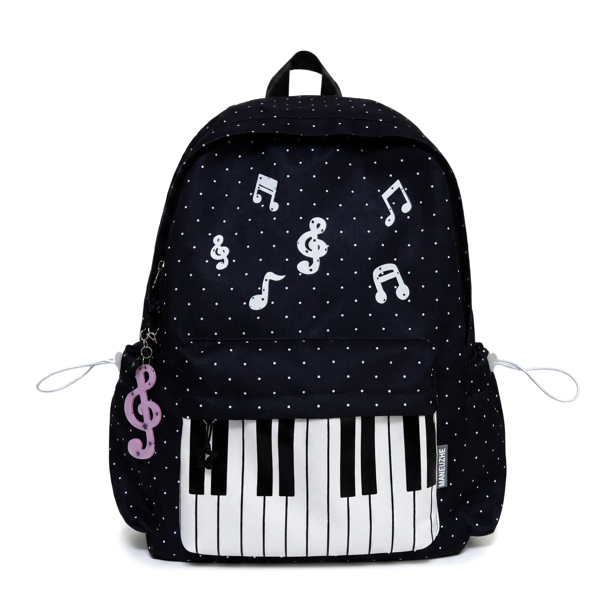 Women's Fashion Oxford Cloth Backpack, Cute Piano Music Note & Polka Dots Cute Motif, Waterproof Lightweight Under 20L Backpacks for School, for Teen Girls' School Use & Daily Commute, Cute Backpacks For School
