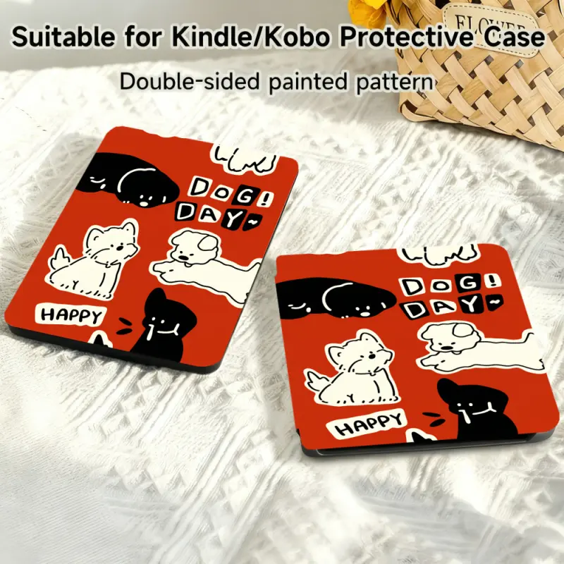 for Kindle/kobo/Tolino Case Dog Day Happy Cats for New Kindle 11Th 2019, for Kindle 11th Generation Case for Kindle 11Th (2022/2024), 6-Inch, 7-Inch Kindle Paperwhite 12Th Generation 2024 Vision Color (2024) /Vision 6 (2021）/Shine Color (2024), Faux Leath