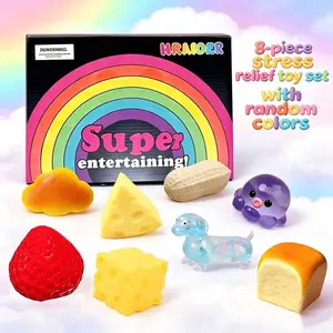 8pcs-Boxed stress relief toy set, slow rise squeeze toys in various animal food shapes, classroom award Easter birthday candy bag stuffing pack