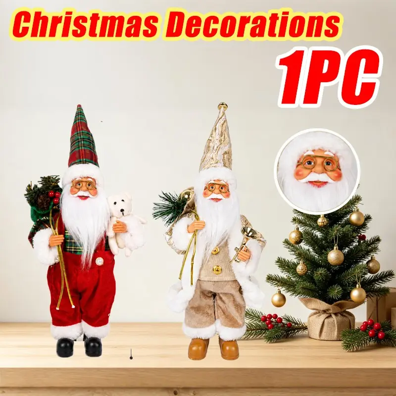 1pc Christmas Decoration Standing Santa Claus Ornament, Holiday Party Home Decor, Desktop Tree Top Fireplace Christmas Decorations