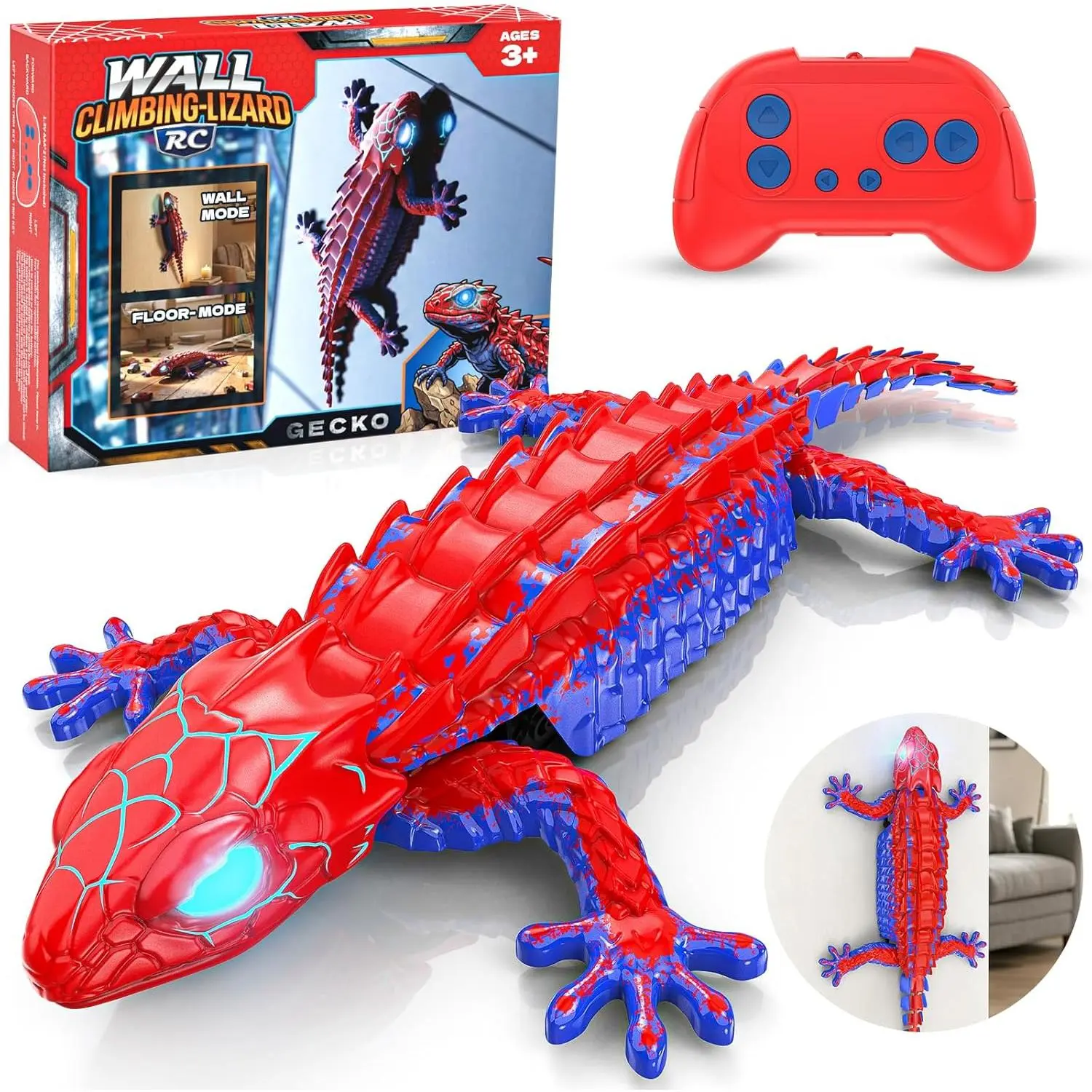 RC Wall Climbing Lizard Toy, Rechargeable Remote Control Stunt Robot with LED Lights, 360° Rotating, 33 ft Remote Control Range, Kids Electric Toy for 3-4 Years Old Boys Girls