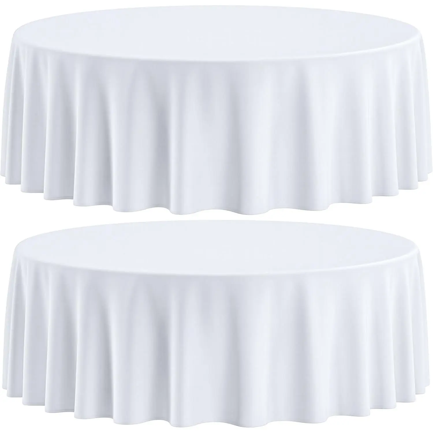 [2 Pack] White Round Tablecloths 90 Inch [Perfect Size for 30-60 Inch Tables] 200 GSM Premium Quality Textured Washable Polyester Fabric 90" Table Cloth White