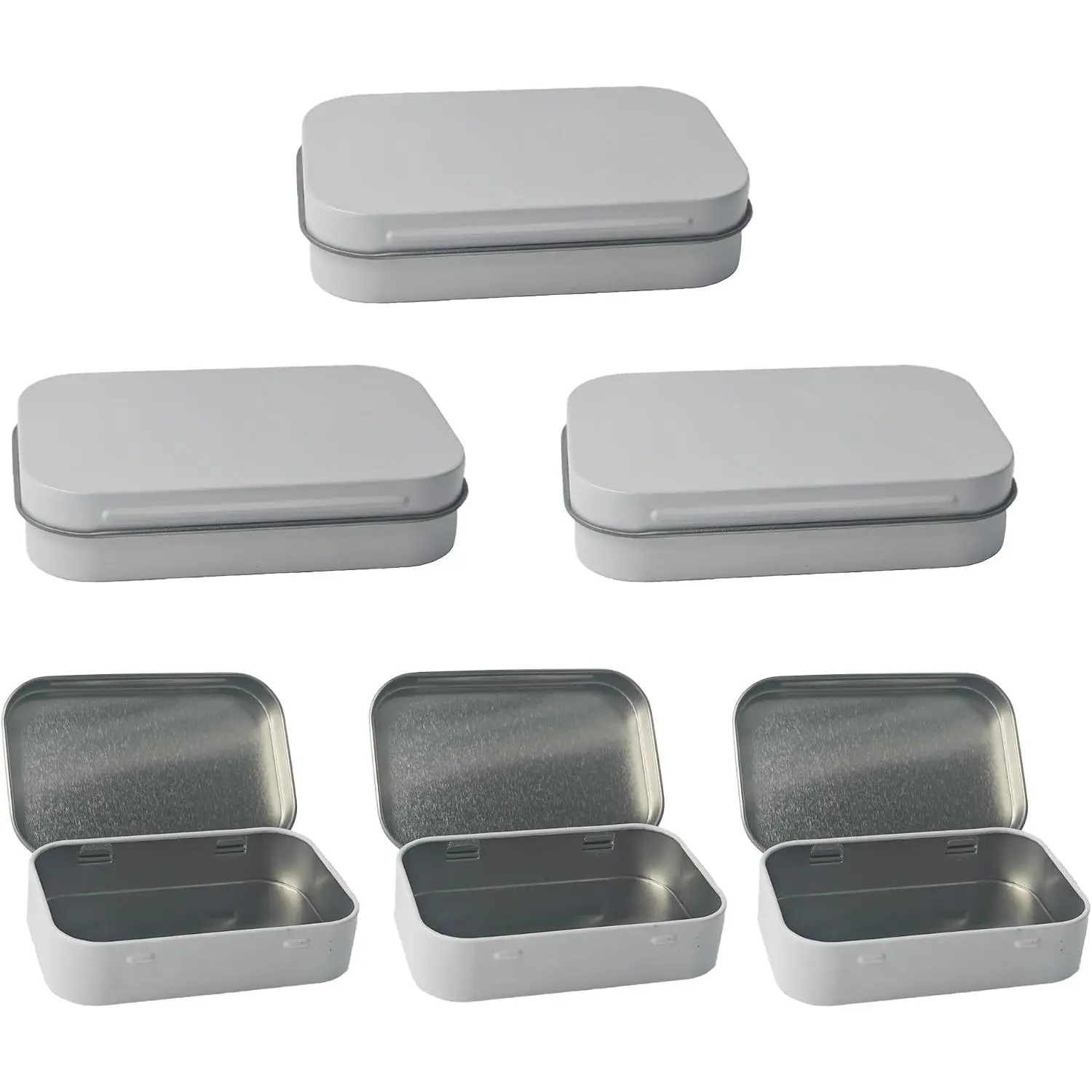 6 count 3.7 x 2.4 x 0.8 Inch Metal Hinged Tin Rectangular Box Containers with  for DIY Crafts, Candy, , , Spices, Pills(White)